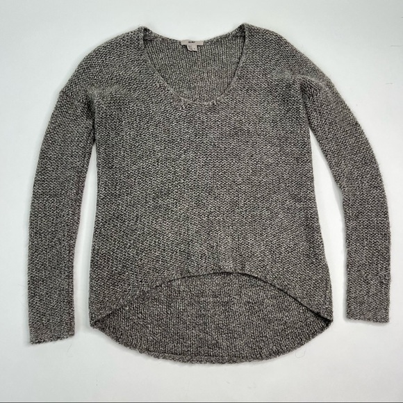 Helmut LANG Smokey Grey Wool & Alpaca Blend Asymmetrical Long Sleeve Sweater Top - Picture 2 of 12